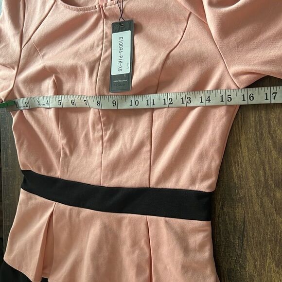 VFSHOW Zipper Front Color Block Peplum Flared Midi Dress for Work Business - Picture 10 of 14